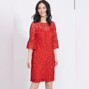Boden red lace Brittany shift dress size 4 nwot knee length​